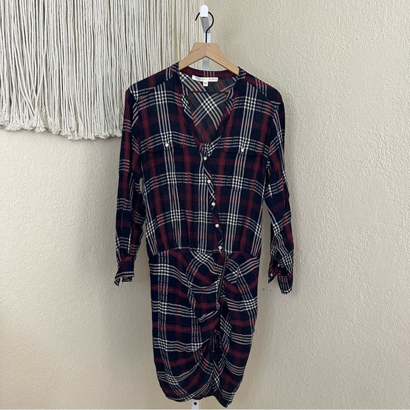 Veronica Beard Emory Ruched Cargo Plaid Shirtdress‎ Size 8 Blue Long Sleeve - Picture 2 of 12
